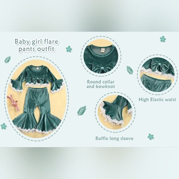 Velvet long sleeve flare top and high waisted bell bottom pants set size 4/5 - Picture 13 of 13